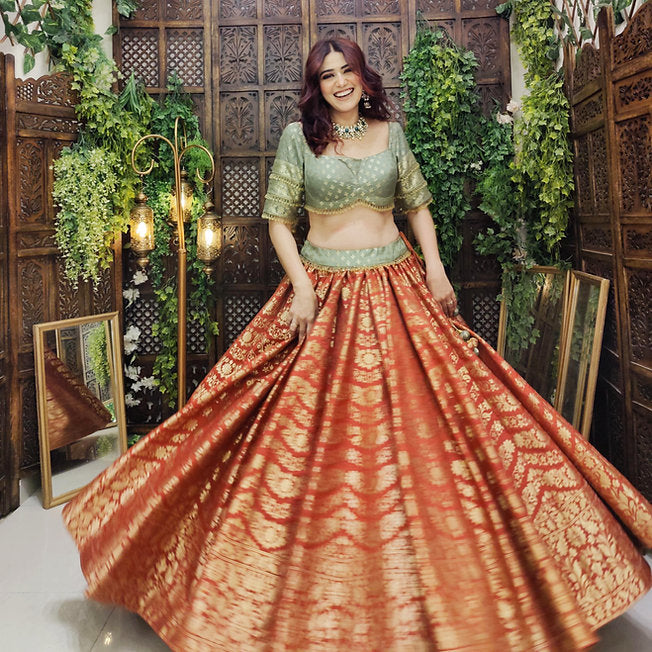Malahar Banarasi Rust Lehenga