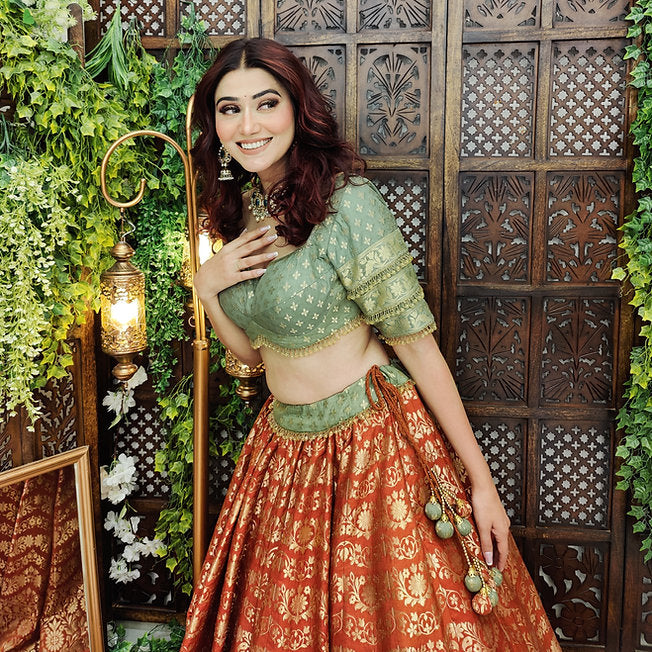 Malahar Banarasi Rust Lehenga