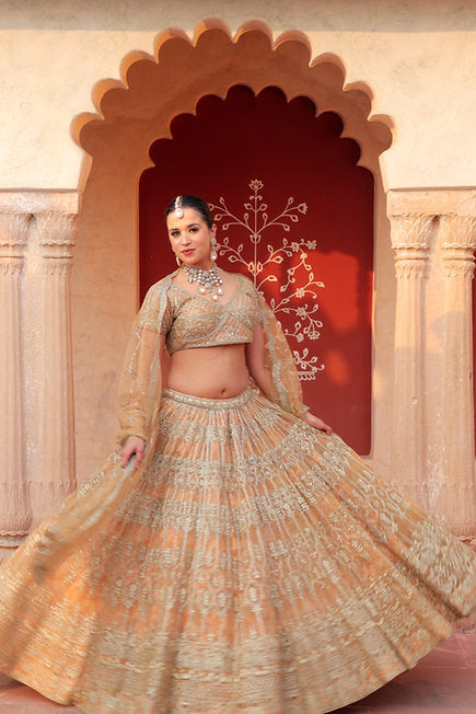 Rehumah Golden Heavy Lehenga
