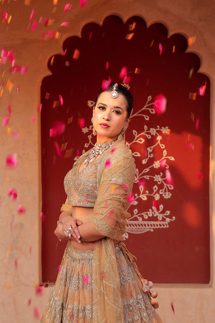Rehumah Golden Heavy Lehenga