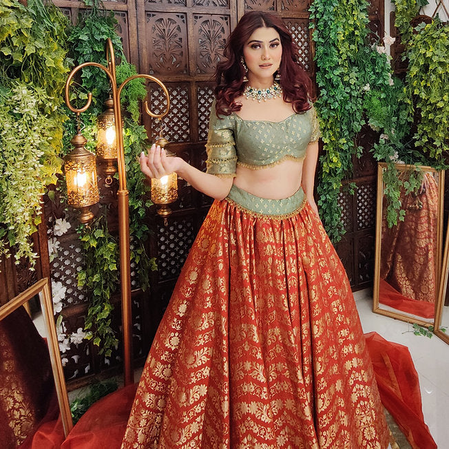 Malahar Banarasi Rust Lehenga