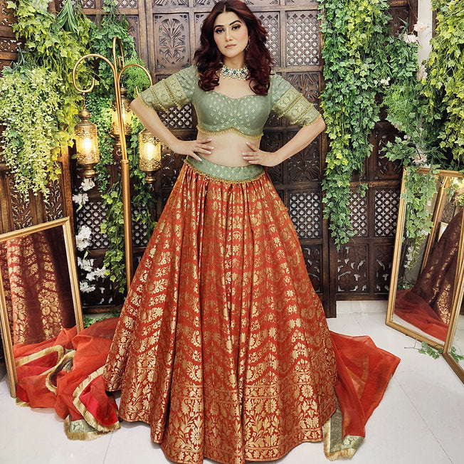 Malahar Banarasi Rust Lehenga
