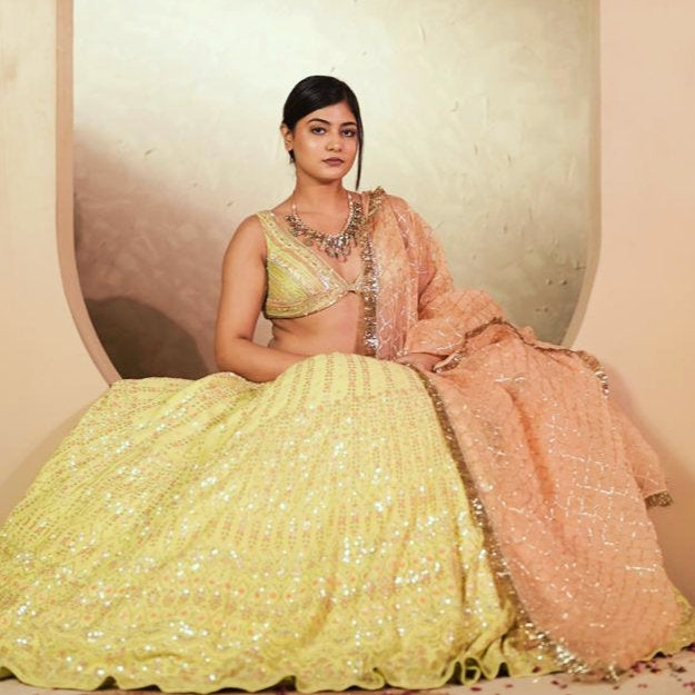 Surbhi Georgette Neon Green Lehenga