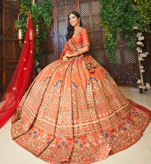 Mihrimah Rust Tissue Lehenga