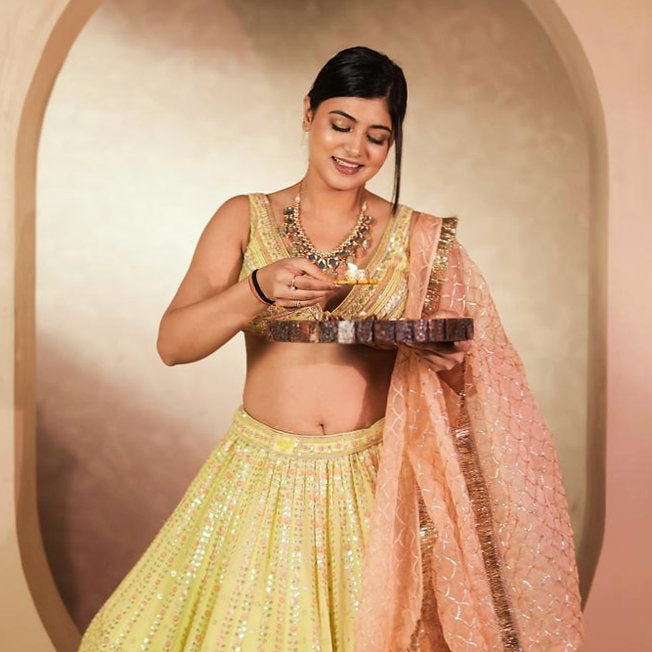 Surbhi Georgette Neon Green Lehenga