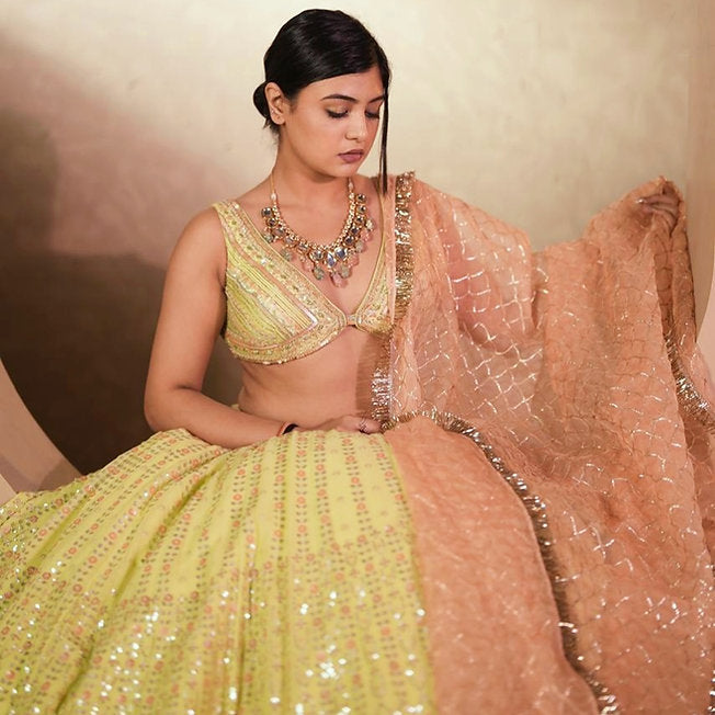 Surbhi Georgette Neon Green Lehenga