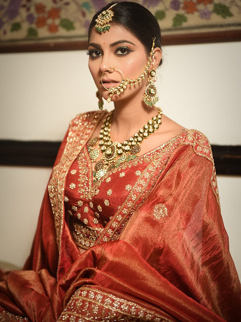 Mihrimah Rust Tissue Lehenga