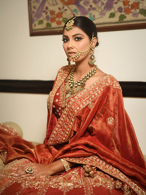 Mihrimah Rust Tissue Lehenga