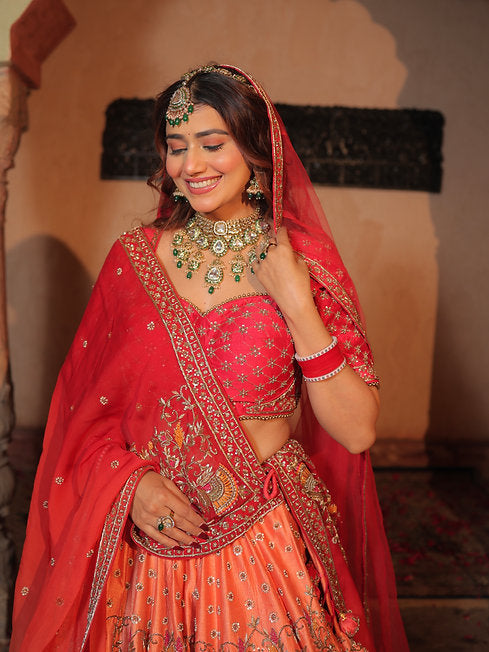 Hasret Red Ombre Heavy Lehenga