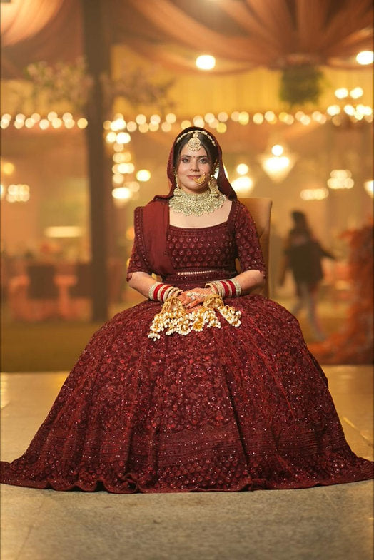 Vienna Maroon Embroidered Lehenga Set