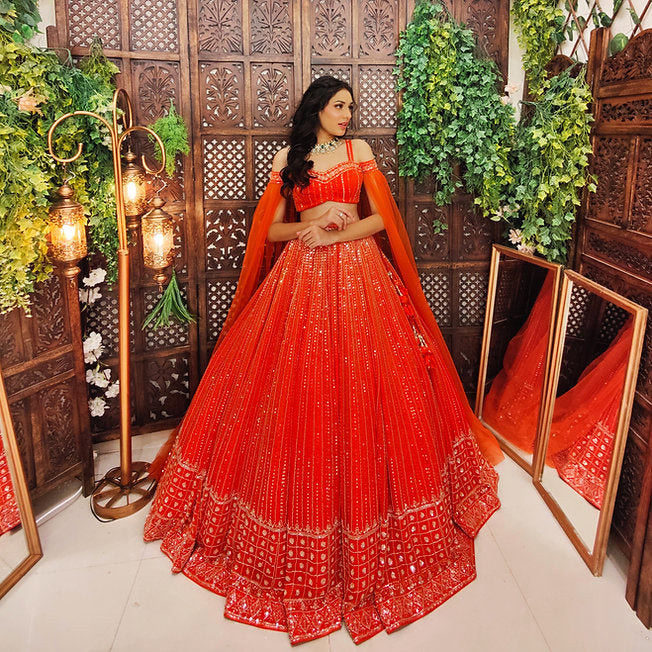 Isla Organza Orange Lehenga
