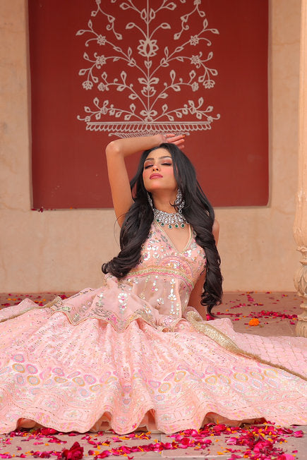 Yashira Peplum Peach Lehenga
