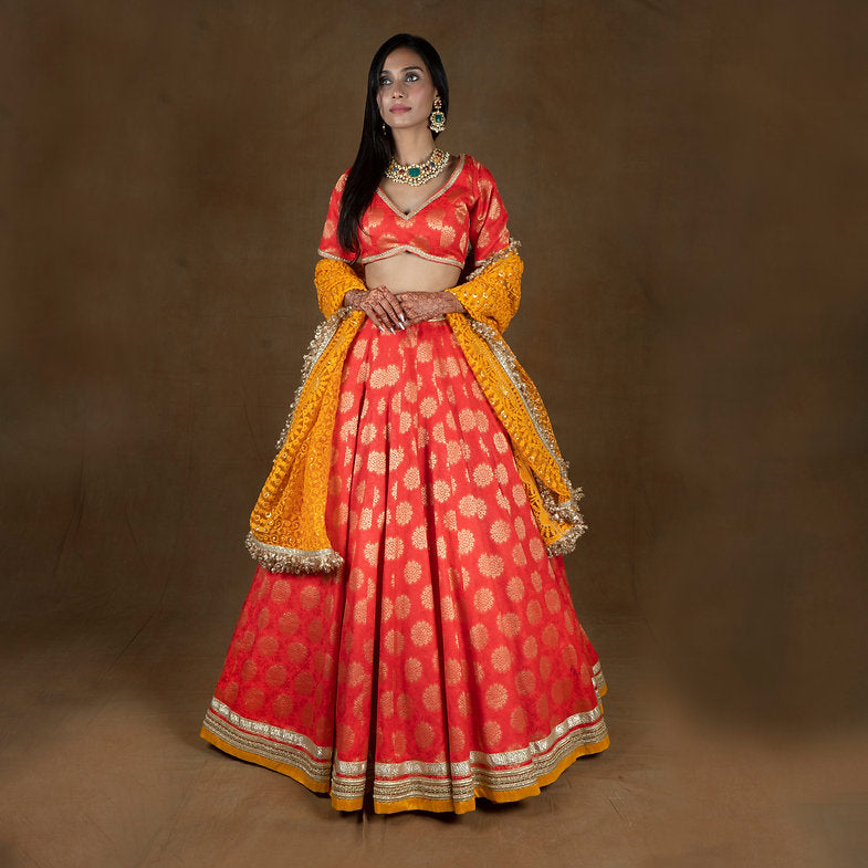 Benazir Silk Orange Lehenga