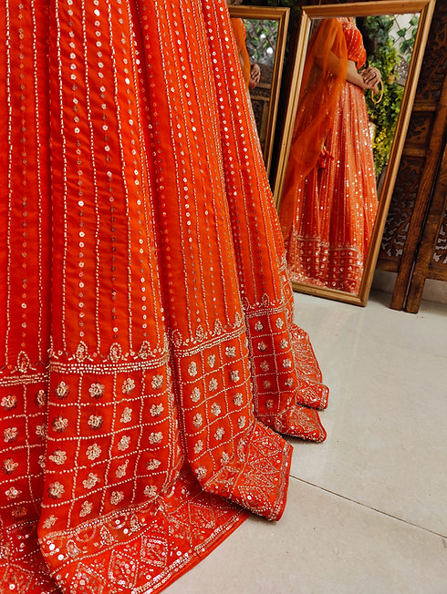 Isla Organza Orange Lehenga