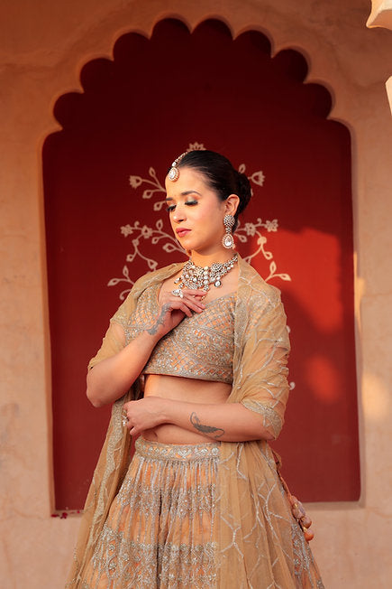 Rehumah Golden Heavy Lehenga