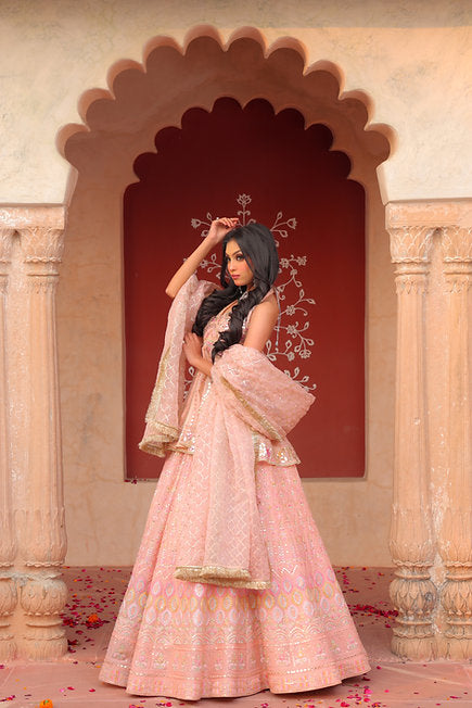 Yashira Peplum Peach Lehenga