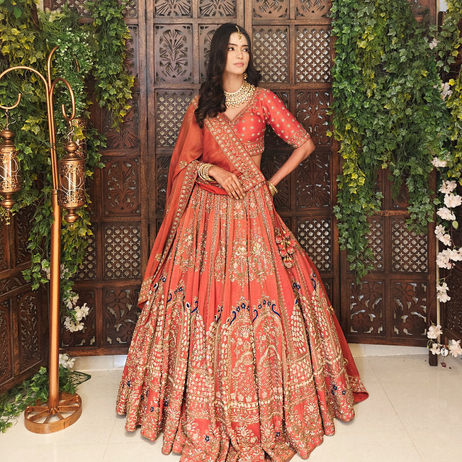 Mihrimah Rust Tissue Lehenga