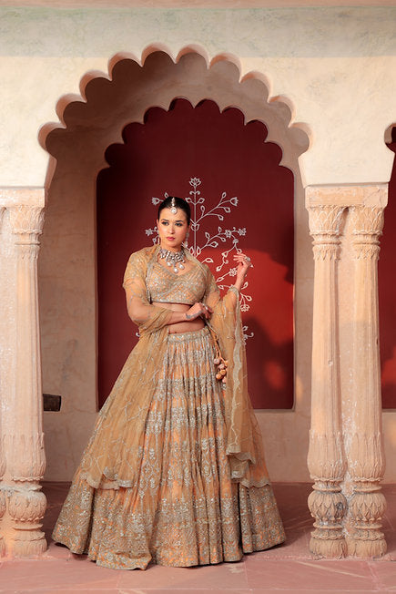 Rehumah Golden Heavy Lehenga