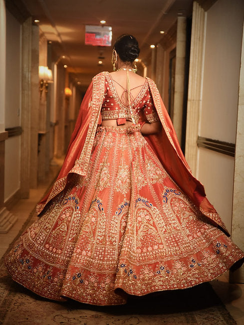 Mihrimah Rust Tissue Lehenga