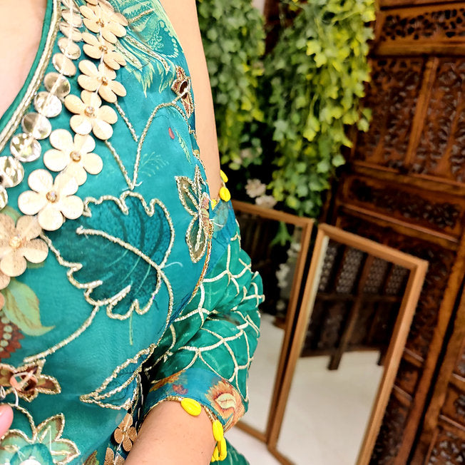 Elena Organza Green Lehenga