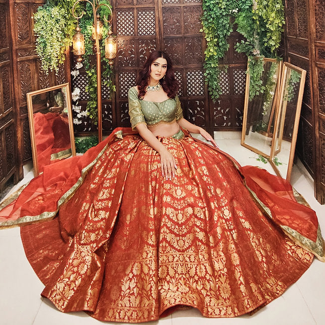 Malahar Banarasi Rust Lehenga