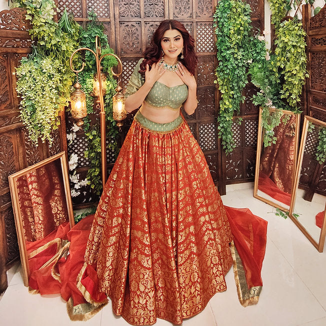 Malahar Banarasi Rust Lehenga