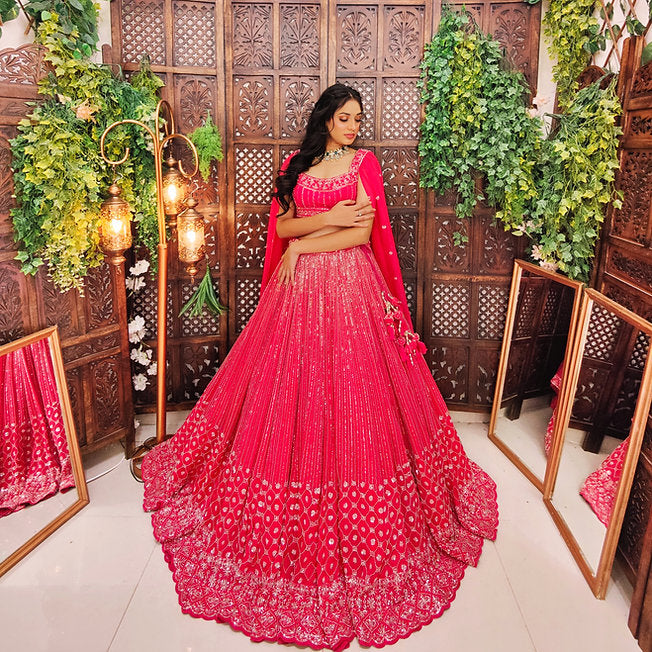 Tamia Organza Pink Lehenga