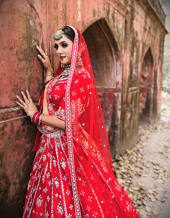 Gulnaz Red Embroidered Lehenga Set