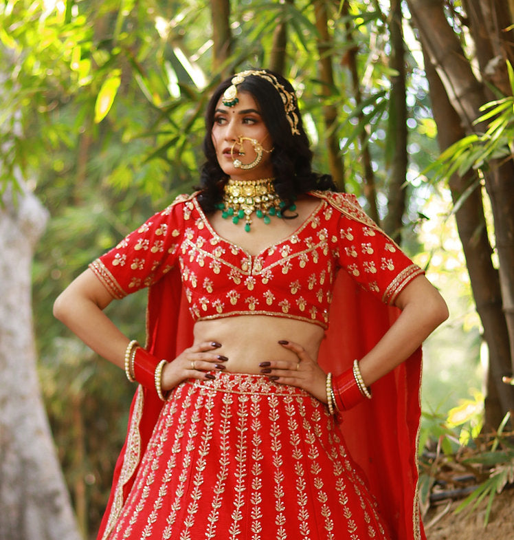 Nihan Red Embroidered Lehenga Set