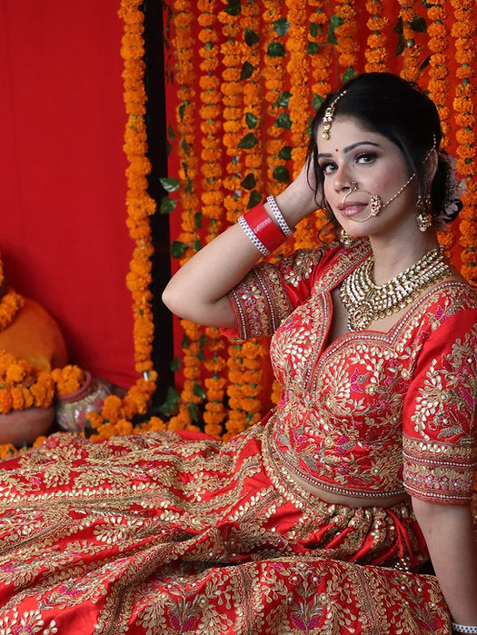 Red Ranisa Embroidered Lehenga Set