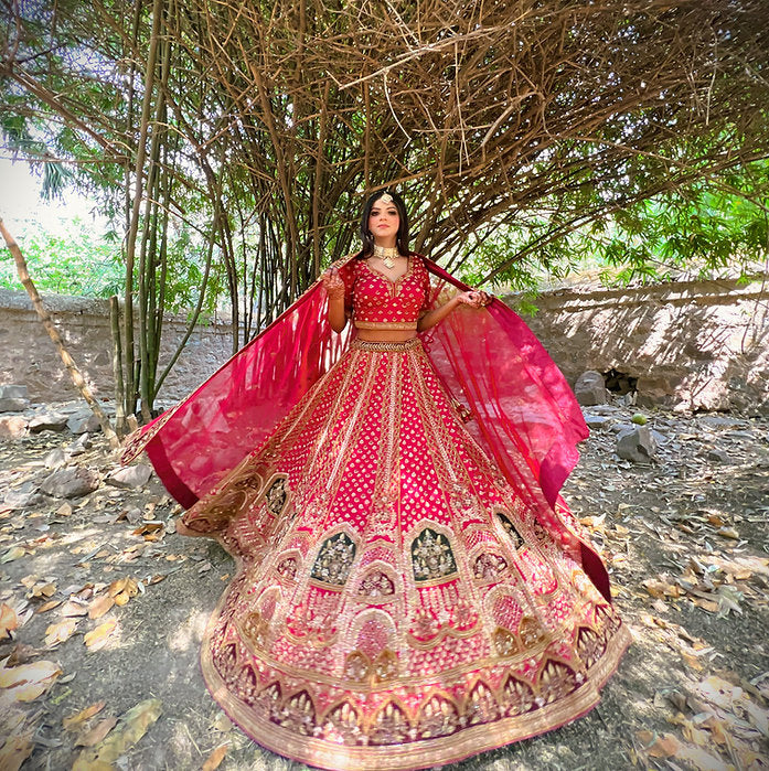 Kesari Maroon Embroidered Lehenga Set
