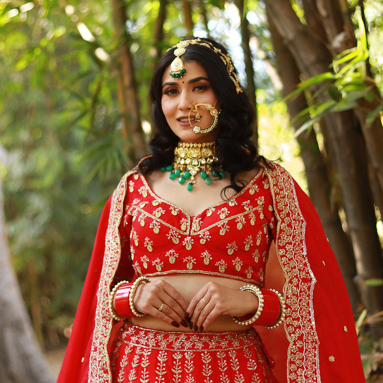 Nihan Red Embroidered Lehenga Set
