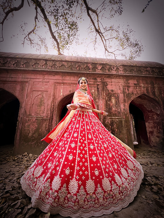 Gulnaz Red Embroidered Lehenga Set
