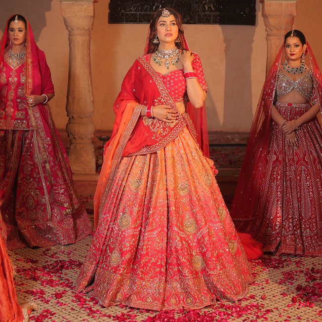 Hasret Red Ombre Heavy Lehenga
