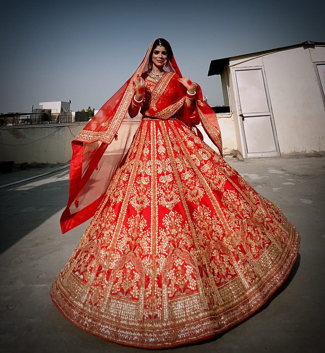 Red Ranisa Embroidered Lehenga Set