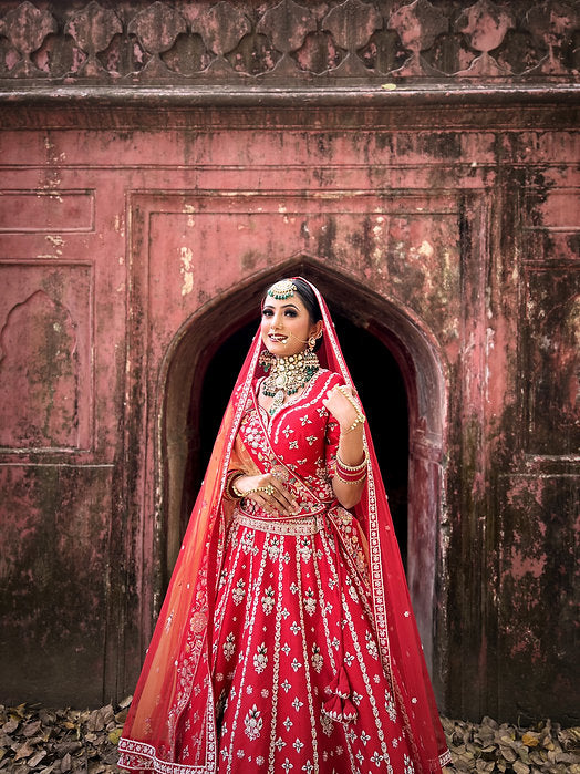 Gulnaz Red Embroidered Lehenga Set
