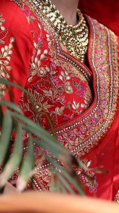 Red Ranisa Embroidered Lehenga Set