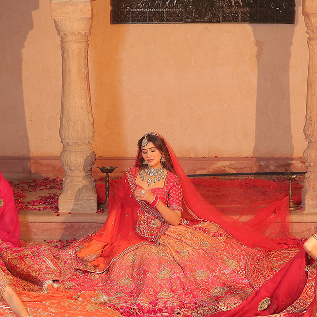Hasret Red Ombre Heavy Lehenga