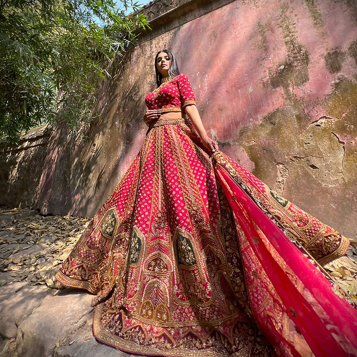 Kesari Maroon Embroidered Lehenga Set