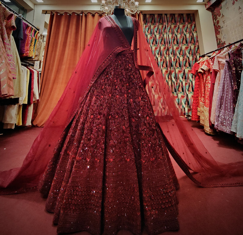 Vienna Maroon Embroidered Lehenga Set