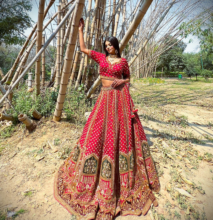 Kesari Maroon Embroidered Lehenga Set
