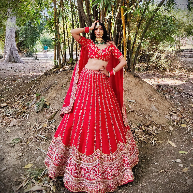 Nihan Red Embroidered Lehenga Set