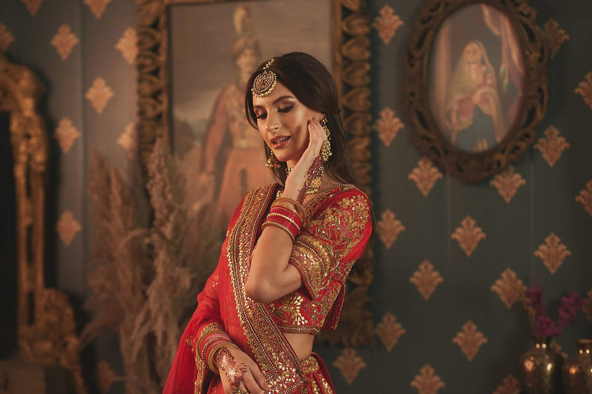 Red Ranisa Embroidered Lehenga Set