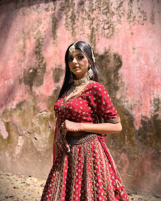 Kesari Maroon Embroidered Lehenga Set