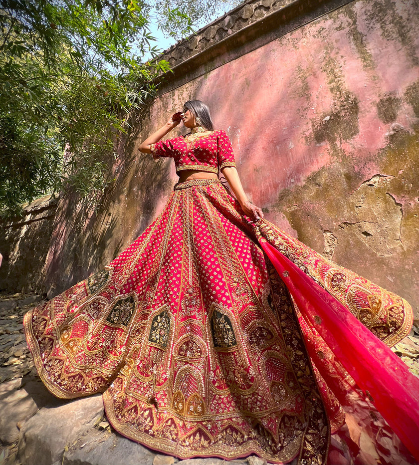 Kesari Maroon Embroidered Lehenga Set