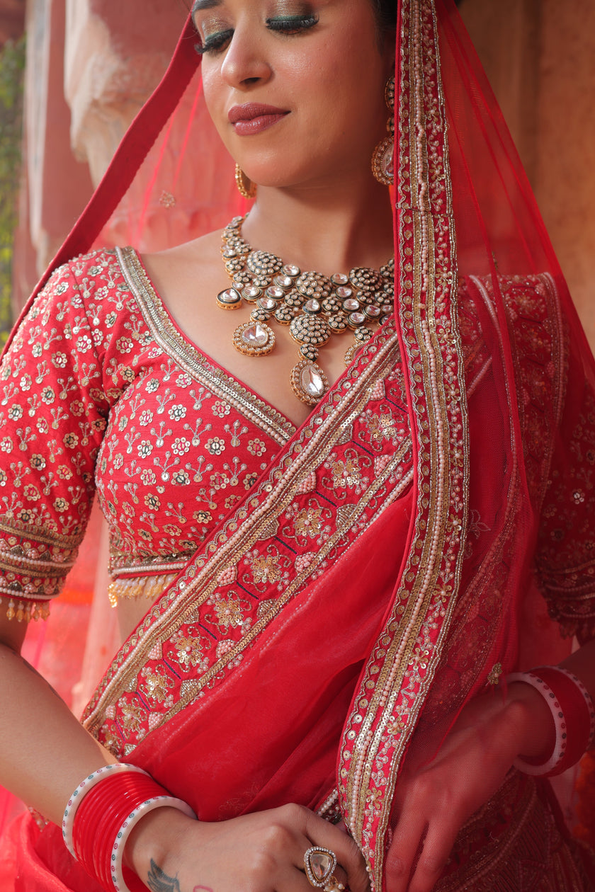 Vashti Red Hand Embroidered Bridal Lehenga