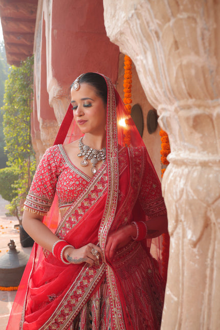 Vashti Red Hand Embroidered Bridal Lehenga