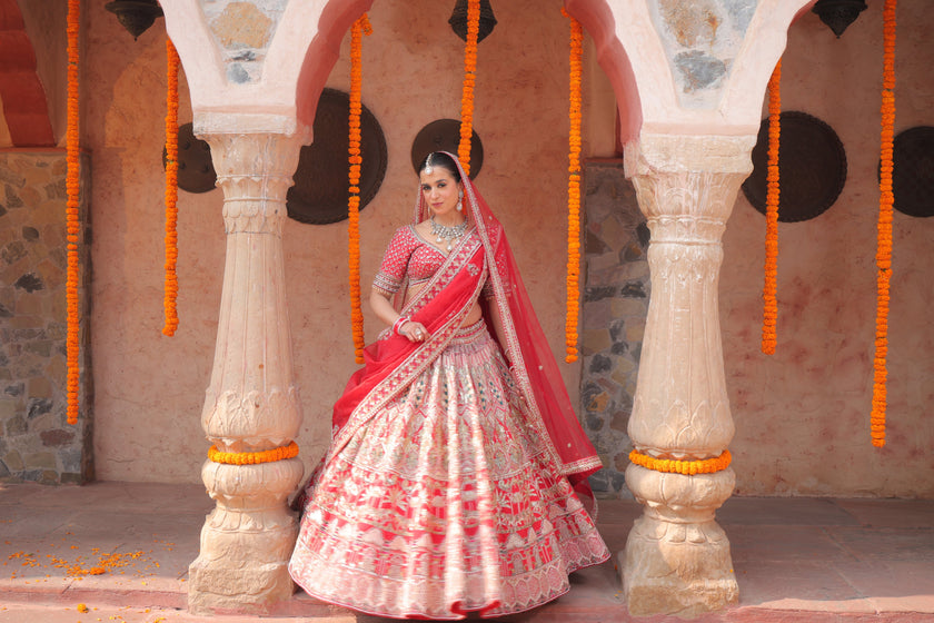 Vashti Red Hand Embroidered Bridal Lehenga