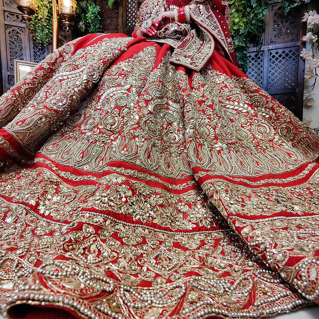 Uzma Scarlet Red Heavy Dupatta Lehenga
