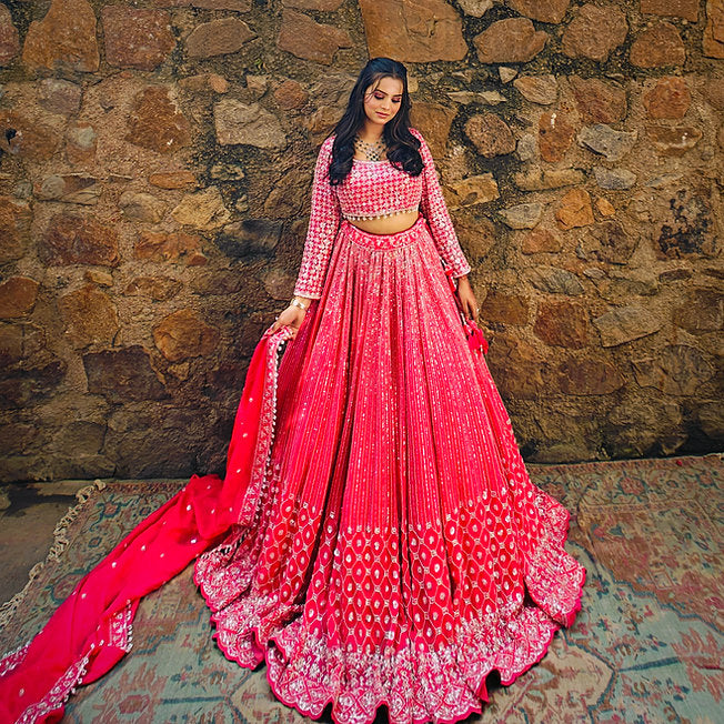 Naeem Pink Organza Lehenga